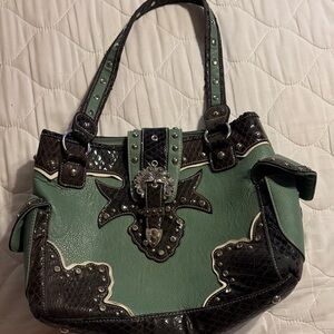 Green and Black Studded Decorative Tote Bag